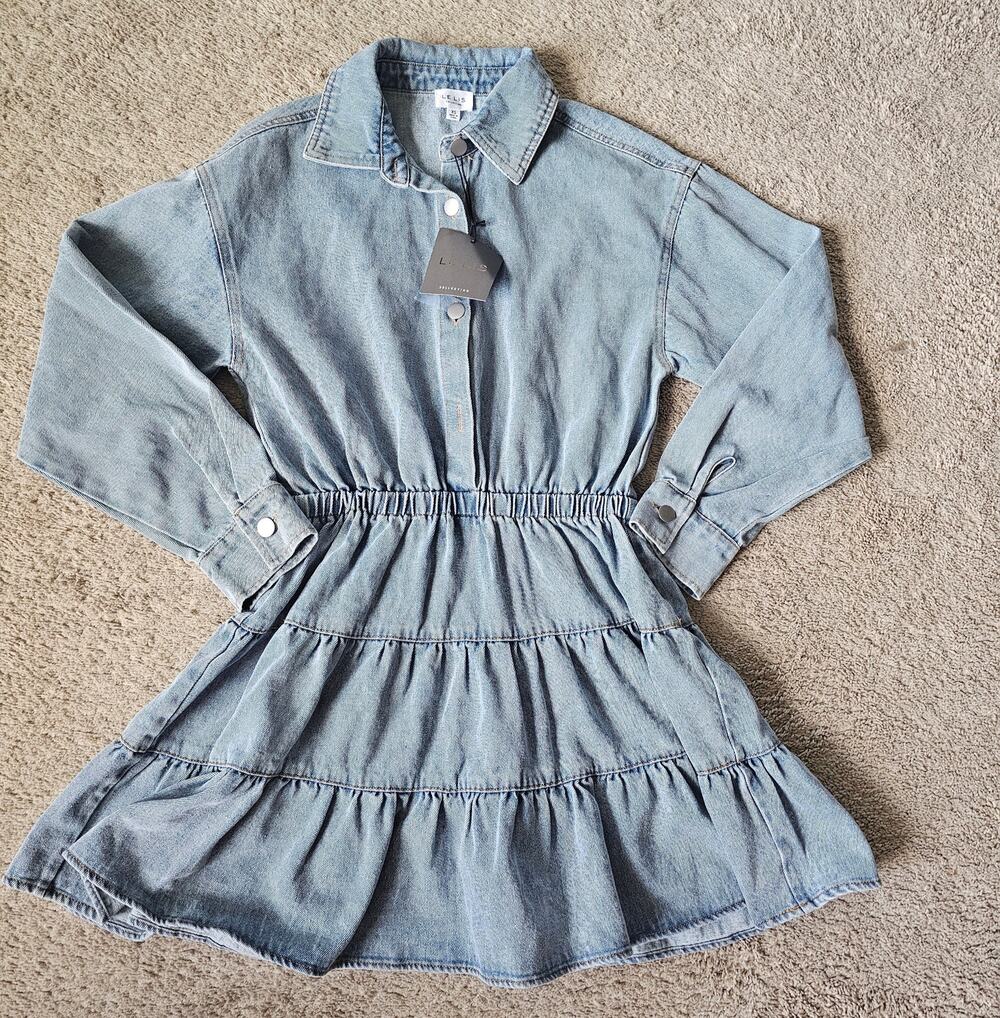 LE LEIS collared teired denim mini skirt dress size XS NWT